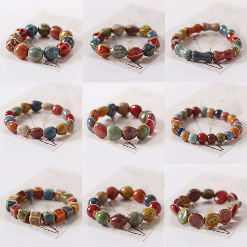 Colored Glazed Ceramic Elastic Bracelets