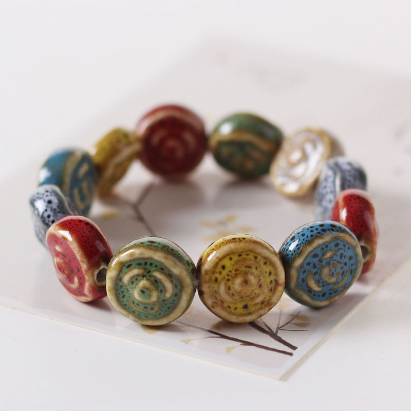 Colored Glazed Ceramic Elastic Bracelets