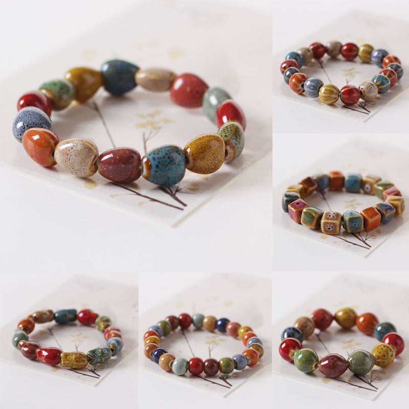 Colored Glazed Ceramic Elastic Bracelets