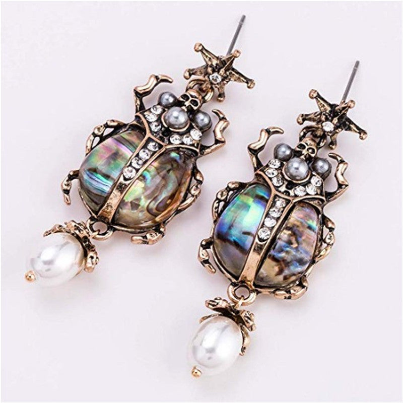 Vintage Insect Pearl Pendant Earrings