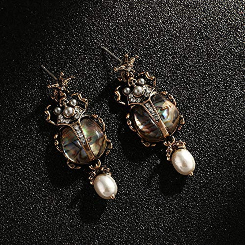 Vintage Insect Pearl Pendant Earrings