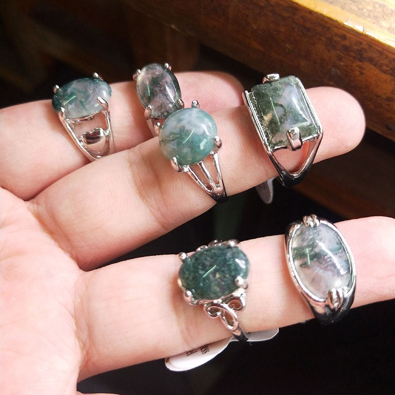 Mixed Natural Stone Grass Stone Rings