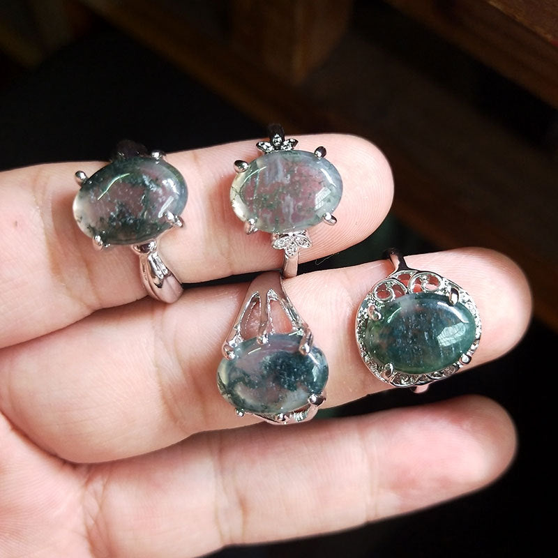 Mixed Natural Stone Grass Stone Rings