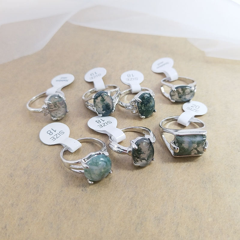 Mixed Natural Stone Grass Stone Rings