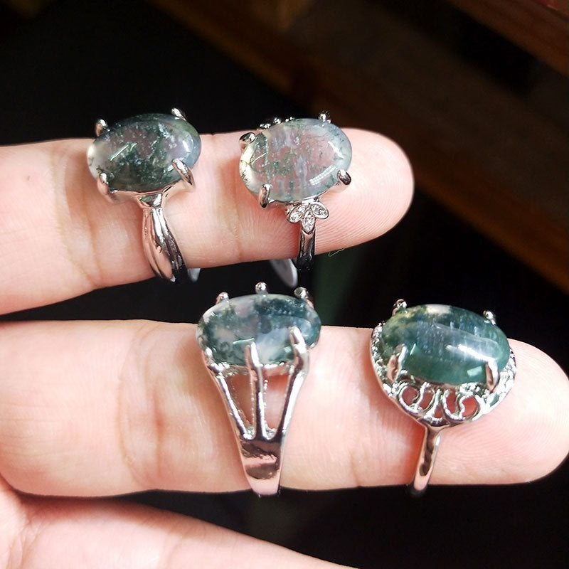 Mixed Natural Stone Grass Stone Rings