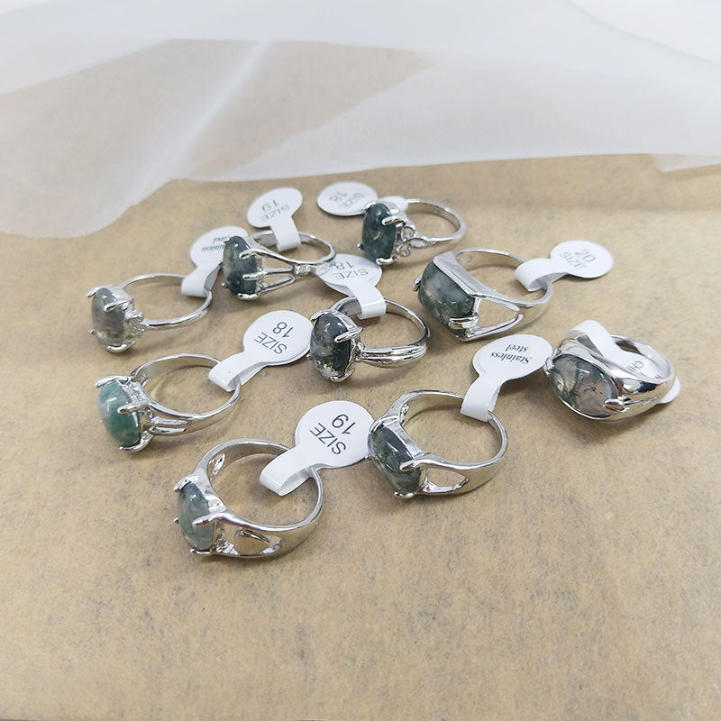 Mixed Natural Stone Grass Stone Rings