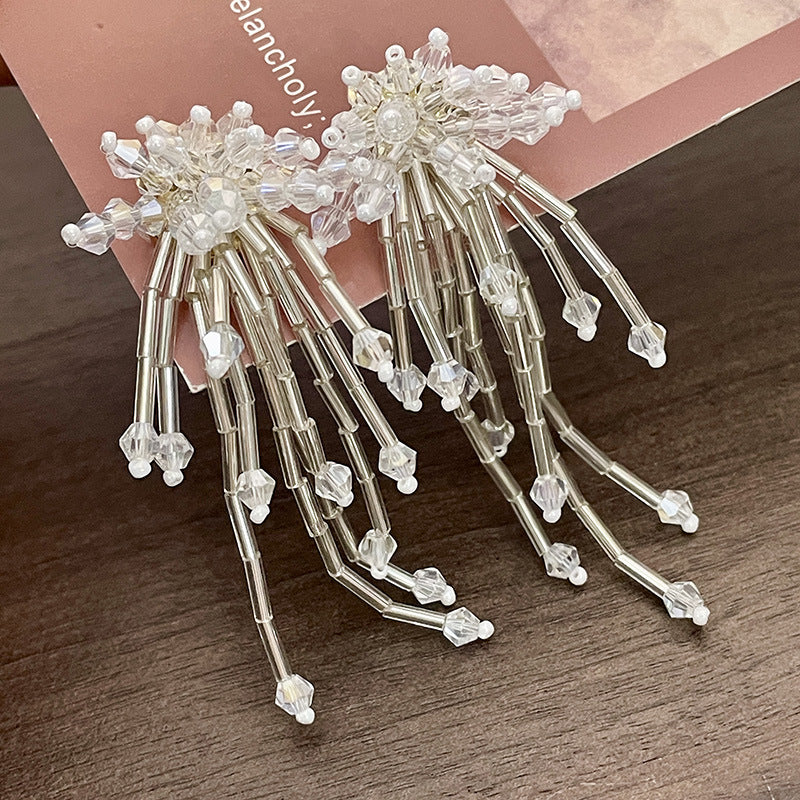 Vintage Gold Pearl Earrings Tassel Stud Earrings No Piercing Ear Clip