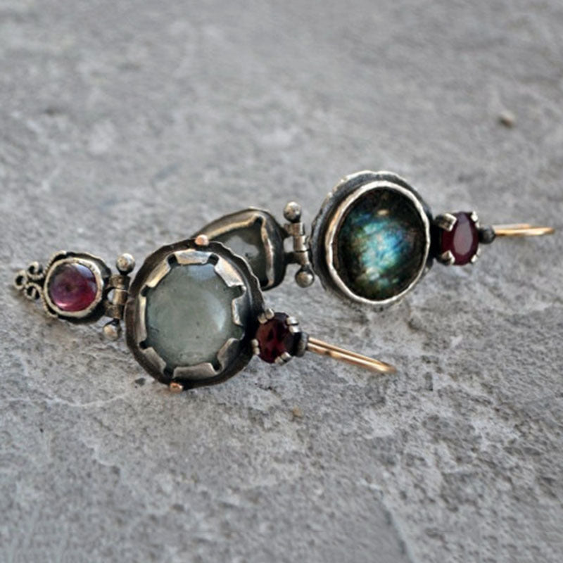 Vintage Asymmetrical Drop Earrings Gemstone Earrings