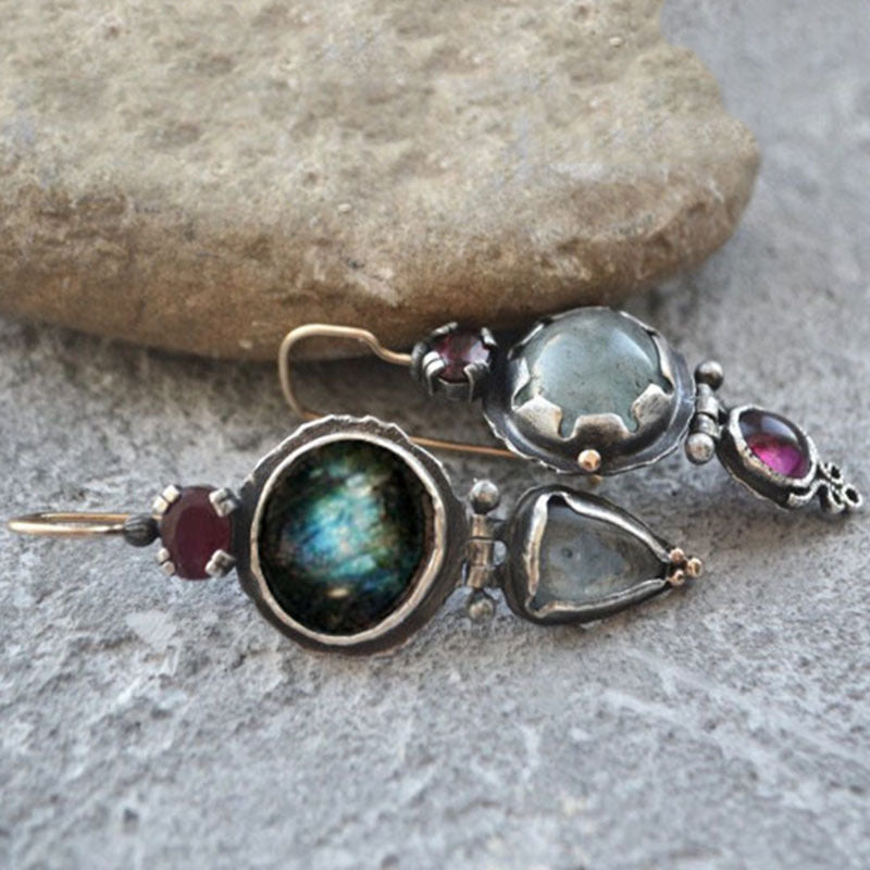 Vintage Asymmetrical Drop Earrings Gemstone Earrings