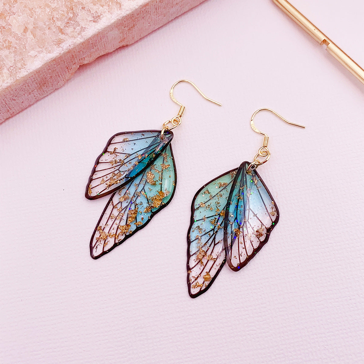 Gradient Cicada Wings Butterfly Wings Earrings