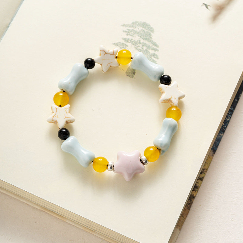 Colored Glazed Ceramic Elastic Bracelets
