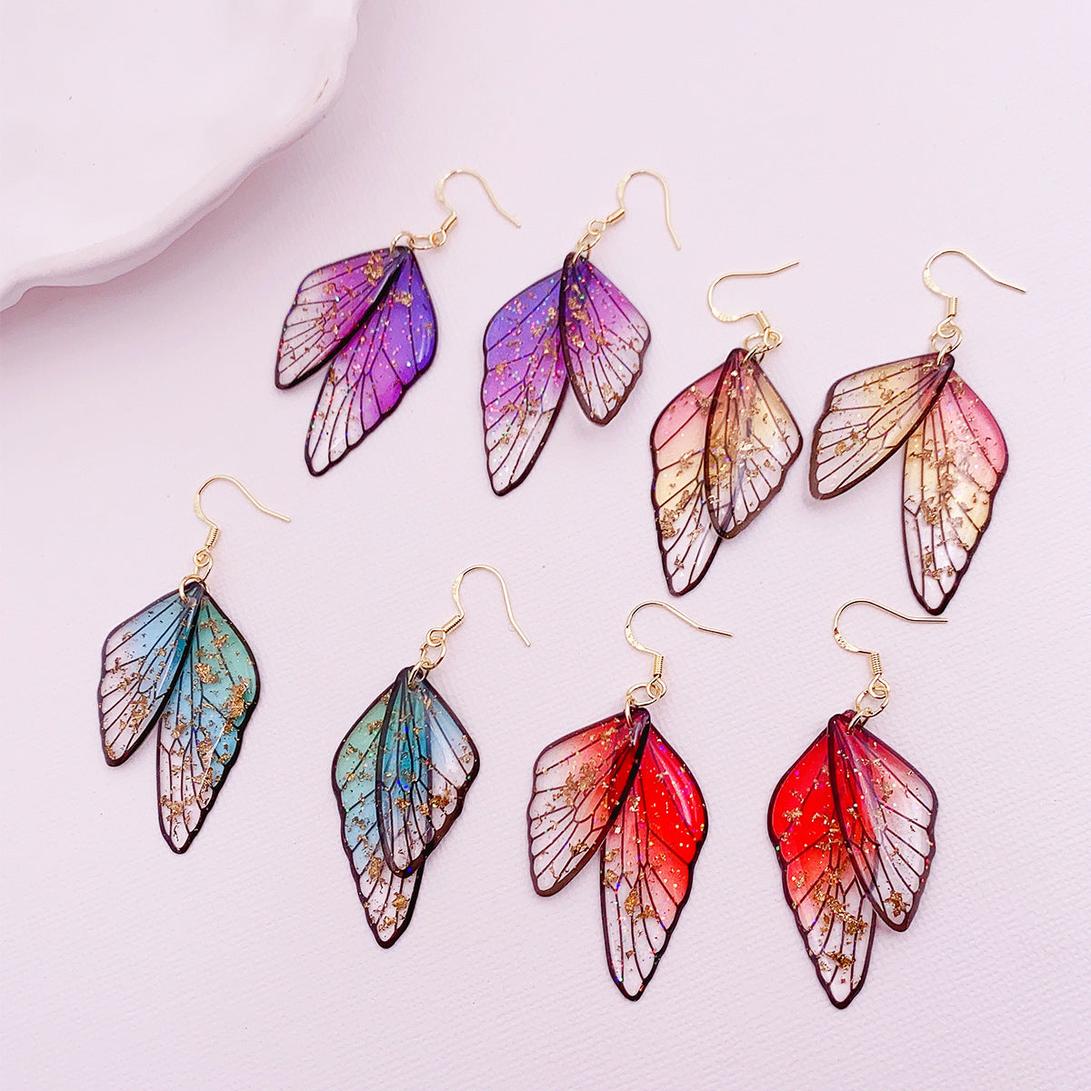 Gradient Cicada Wings Butterfly Wings Earrings