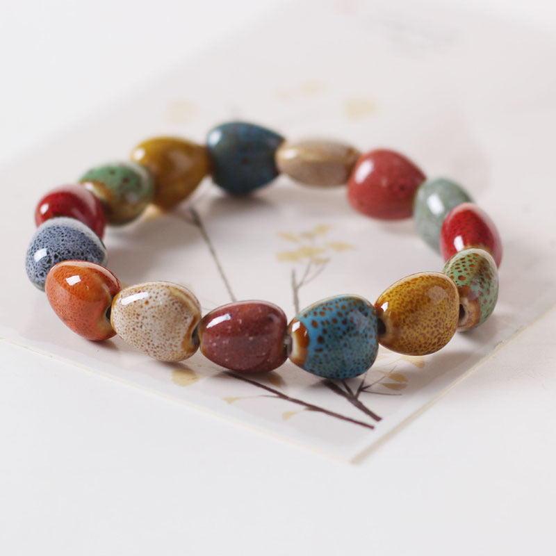 Colored Glazed Ceramic Elastic Bracelets