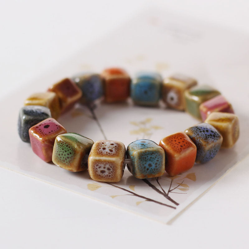 Colored Glazed Ceramic Elastic Bracelets