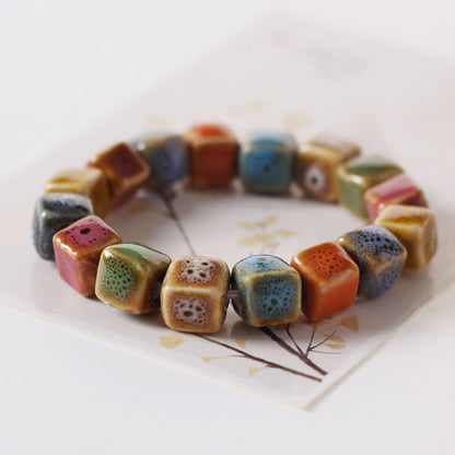 Colored Glazed Ceramic Elastic Bracelets