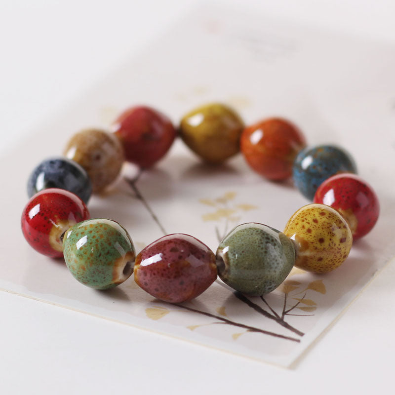 Colored Glazed Ceramic Elastic Bracelets