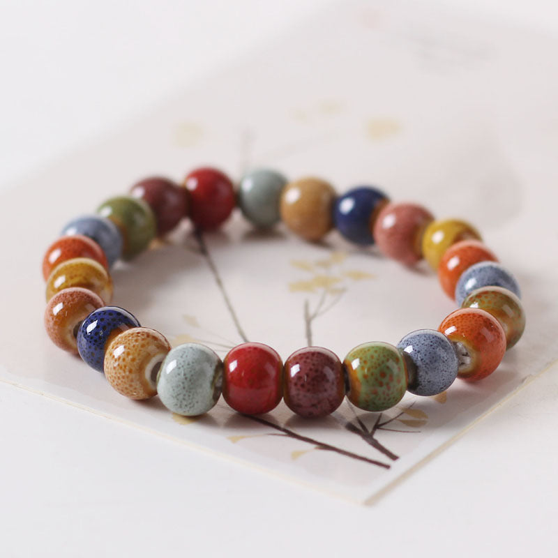 Colored Glazed Ceramic Elastic Bracelets
