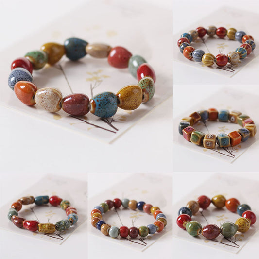 Colored Glazed Ceramic Elastic Bracelets