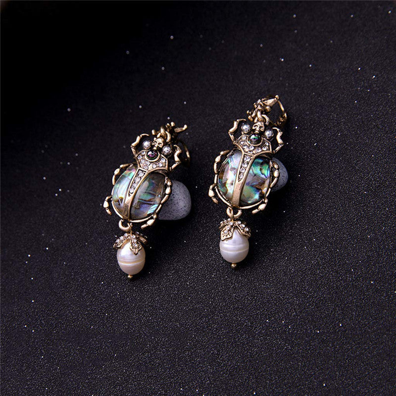Vintage Insect Pearl Pendant Earrings