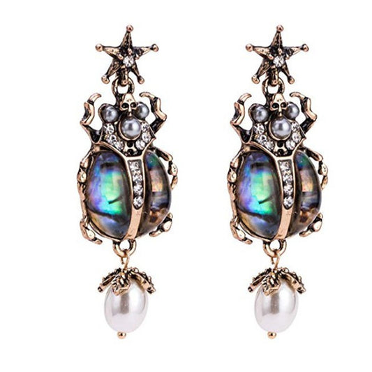 Vintage Insect Pearl Pendant Earrings