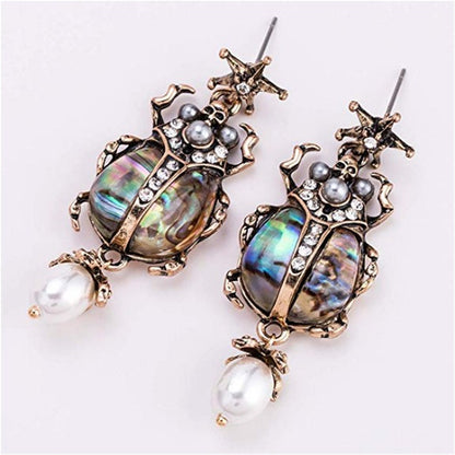 Vintage Insect Pearl Pendant Earrings