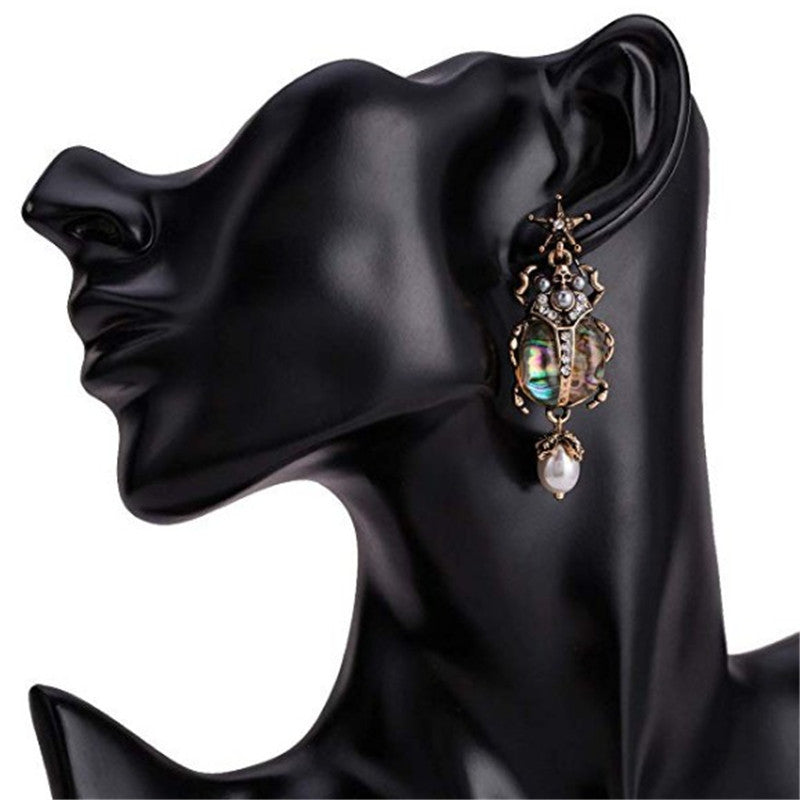 Vintage Insect Pearl Pendant Earrings