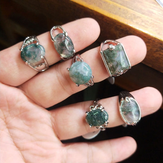 Mixed Natural Stone Grass Stone Rings