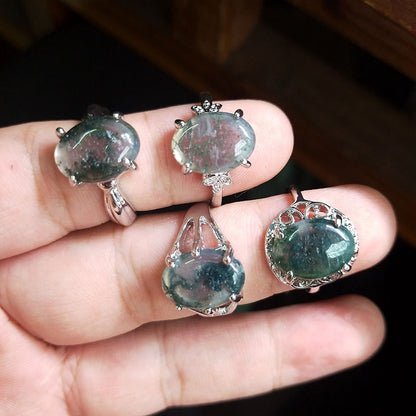 Mixed Natural Stone Grass Stone Rings