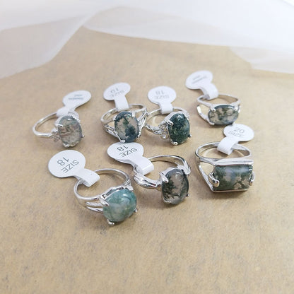 Mixed Natural Stone Grass Stone Rings