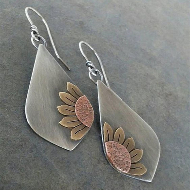 Vintage Sunflower Drop Handmade Earrings