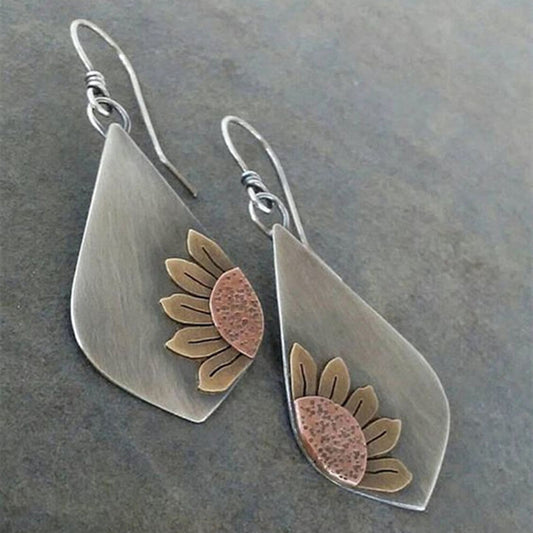 Vintage Sunflower Drop Handmade Earrings