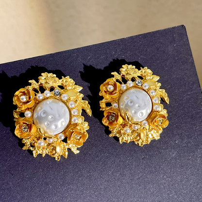 Vintage Gold Pearl Earrings Tassel Stud Earrings No Piercing Ear Clip