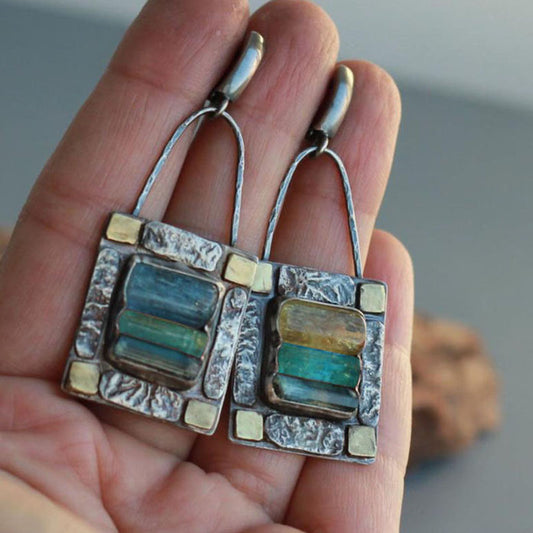 Vintage Green Blue Water Diamond Earrings