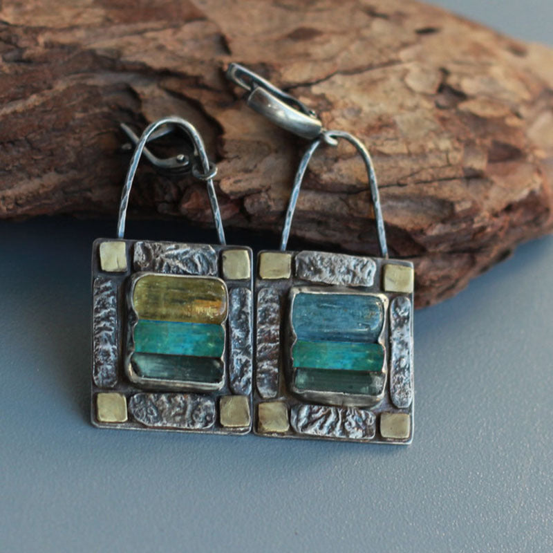 Vintage Green Blue Water Diamond Earrings