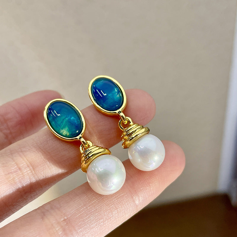 Vintage Gold Pearl Earrings Tassel Stud Earrings No Piercing Ear Clip