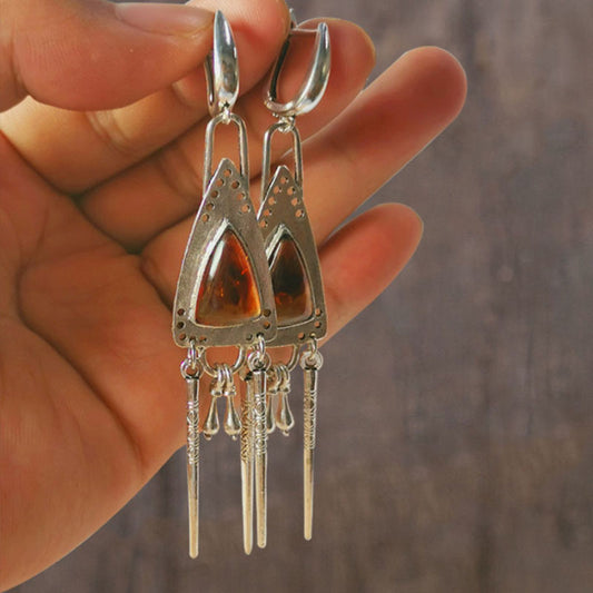 Vintage Triangle Amber Earrings