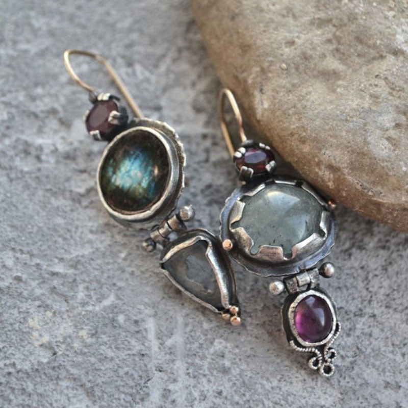 Vintage Asymmetrical Drop Earrings Gemstone Earrings