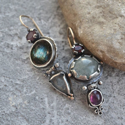 Vintage Asymmetrical Drop Earrings Gemstone Earrings