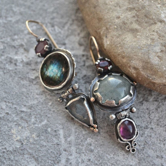 Vintage Asymmetrical Drop Earrings Gemstone Earrings