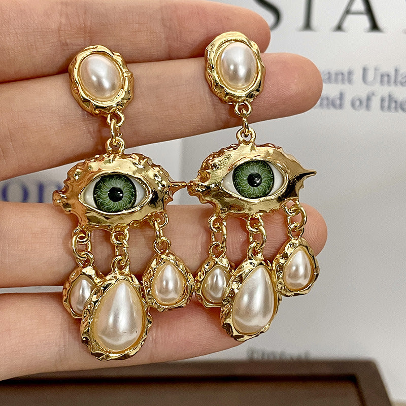 Vintage Gold Pearl Earrings Tassel Stud Earrings No Piercing Ear Clip