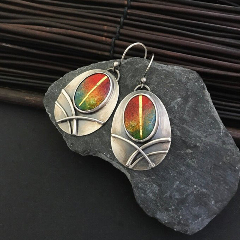 Enamel colored glass personality earrings