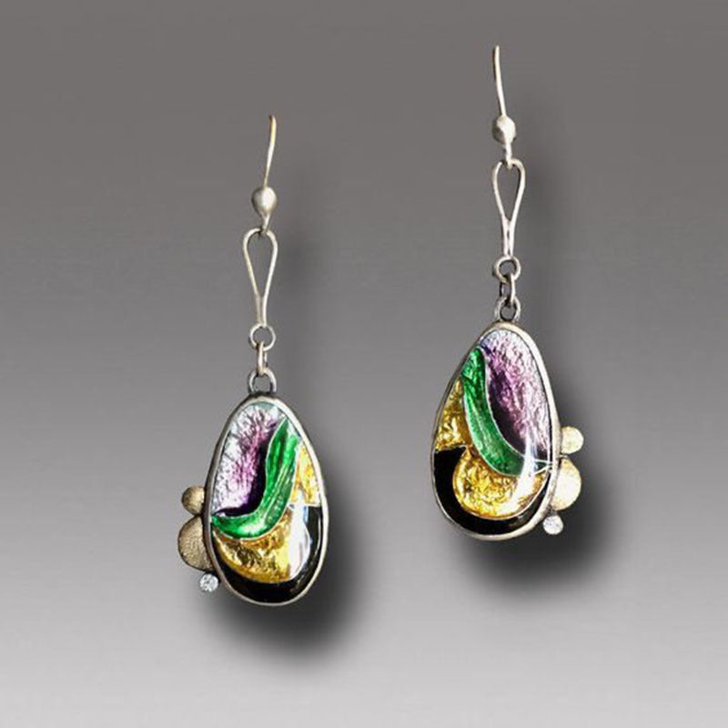 Enamel colored glass personality earrings