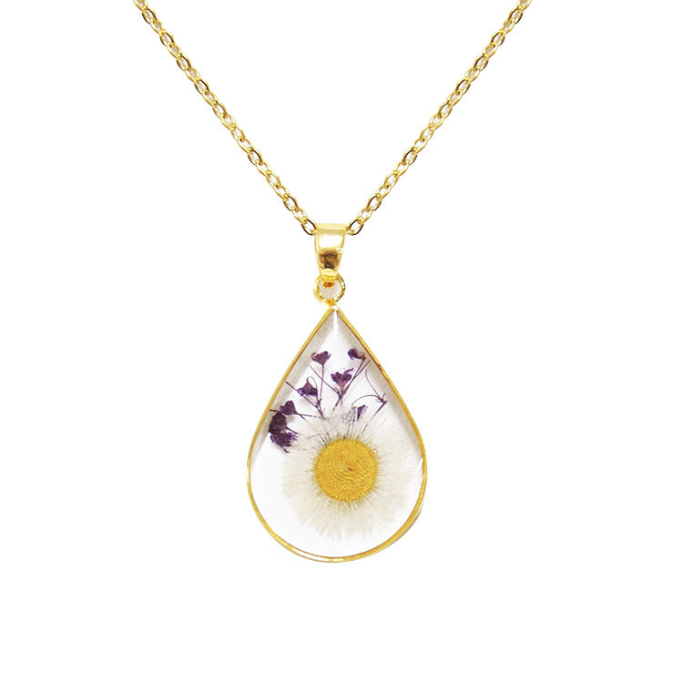 Natural dried flower specimen necklace