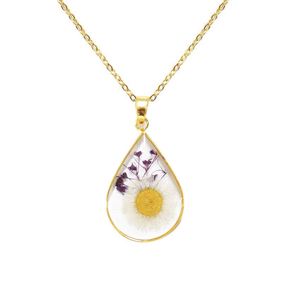 Natural dried flower specimen necklace