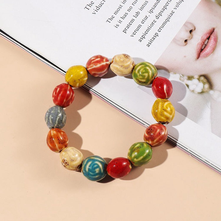 Colored Glazed Ceramic Elastic Bracelets