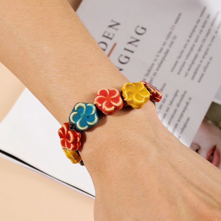Colored Glazed Ceramic Elastic Bracelets