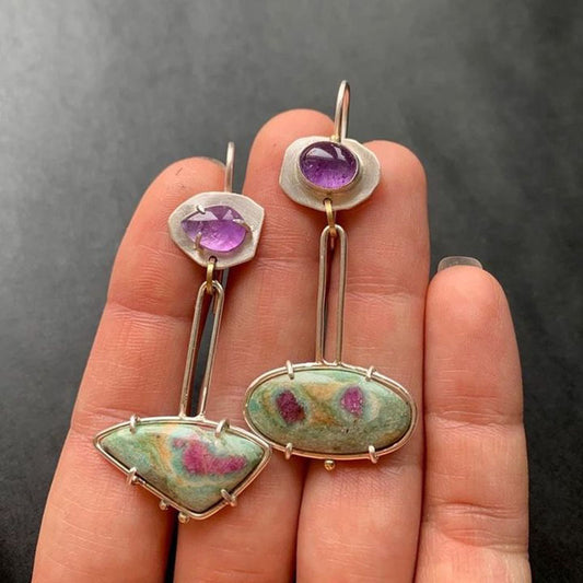 Enamel colored glass personality earrings