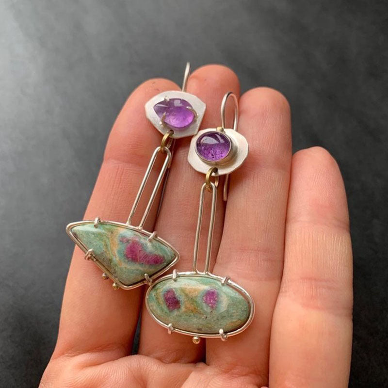 Enamel colored glass personality earrings