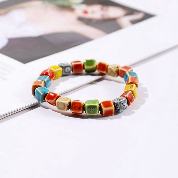 Colored Glazed Ceramic Elastic Bracelets