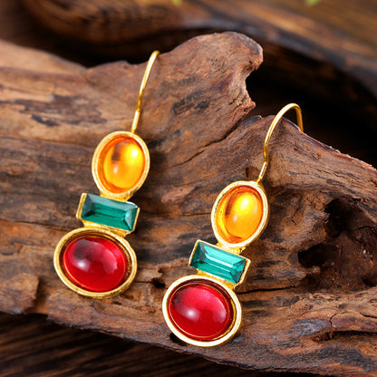 Enamel colored glass personality earrings